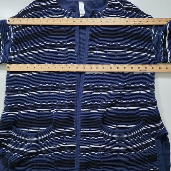 Marla Wynne Cardigan Women L Navy White 3/4 Sleeve Slouchy Mature Lagenlook Boho - Picture 5 of 16